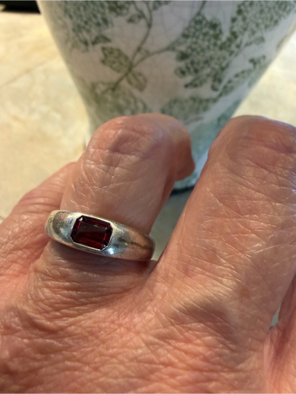 Sterling Silver Red Gemstone Signet Ring